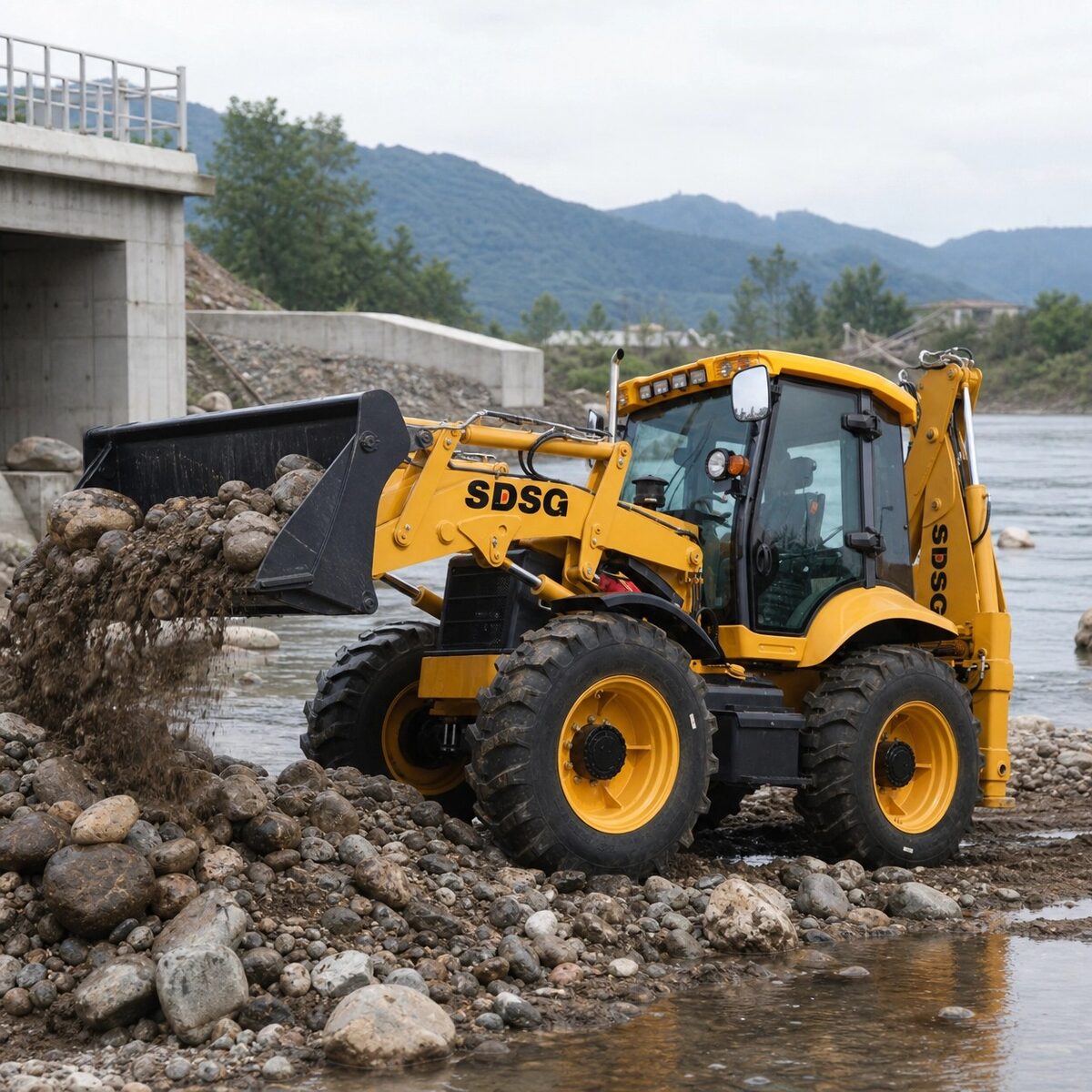 SDSG backhoe loader dumping sand